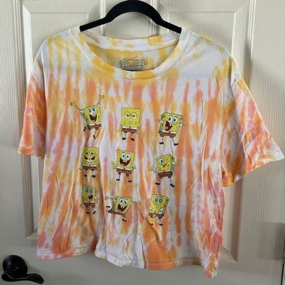 SpongeBob SquarePants Tie Dye Cropped T-Shirt Sz Medium - Picture 7 of 12